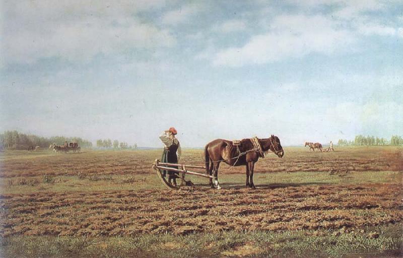Mikhail Klodt In the Ploughed Field oil painting image